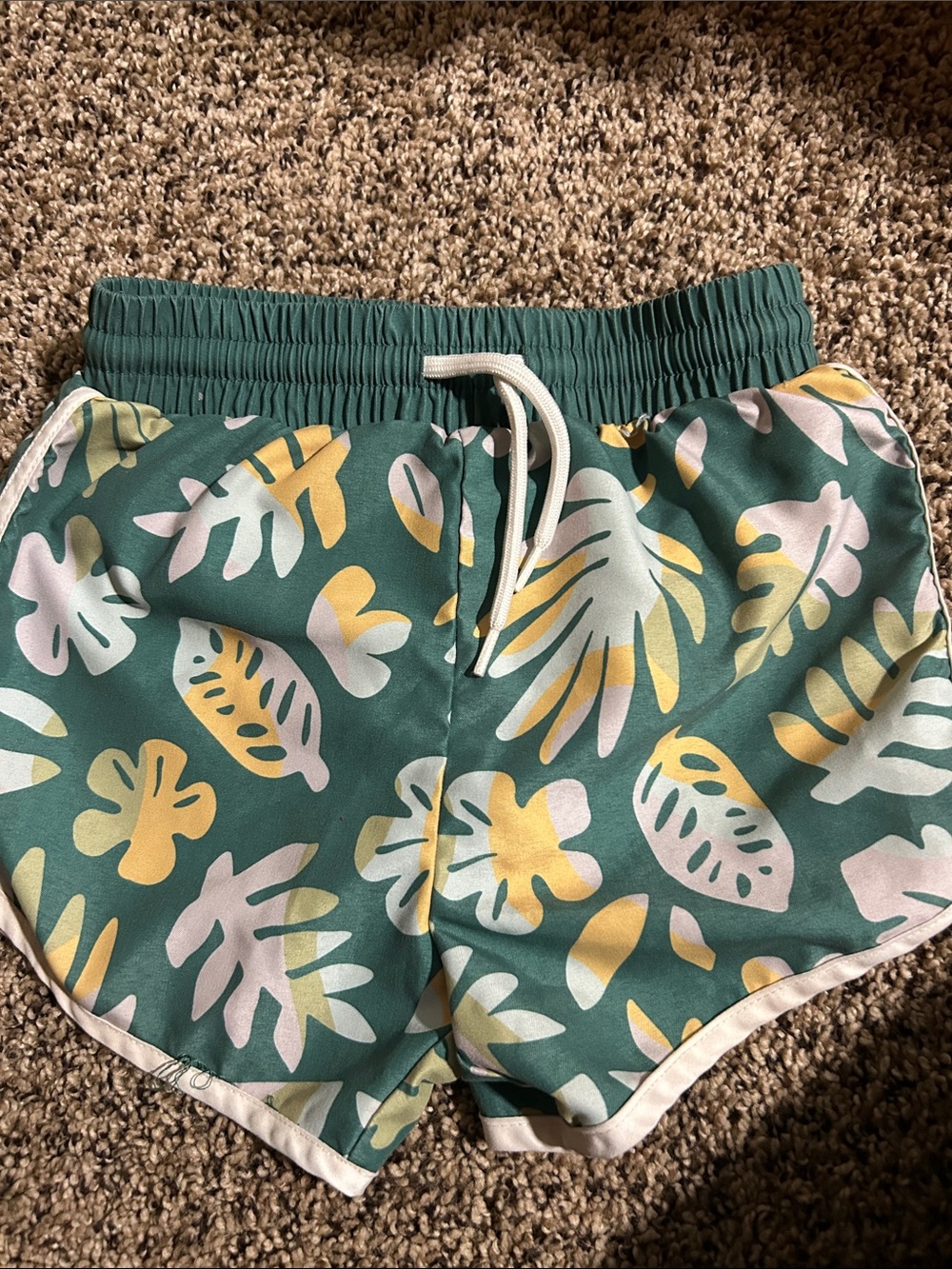 Toddler Green Tropical Print Elastic Waist swim trunks